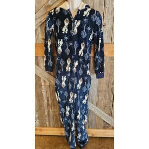 Frozen size small S unisex one piece zip up hooded pajama lounge Christmas ^